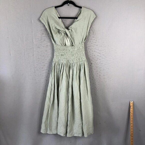 Current Air Dress Womens Extra Small XS Green Smocked Waist Twist Front Midi - Picture 2 of 5